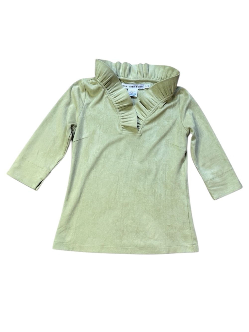 Gretchen Scott Designs Suede 3/4 Sleeve Ruffneck Top size XXS (Shrimp)